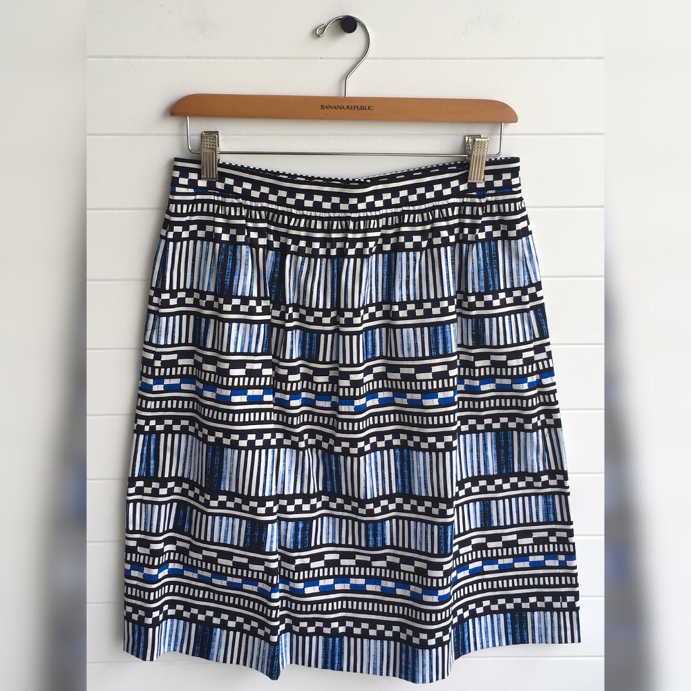 J. Crew Factory Striped Checkered Watercolor Above Knee Cotton Summer Skirt EUC